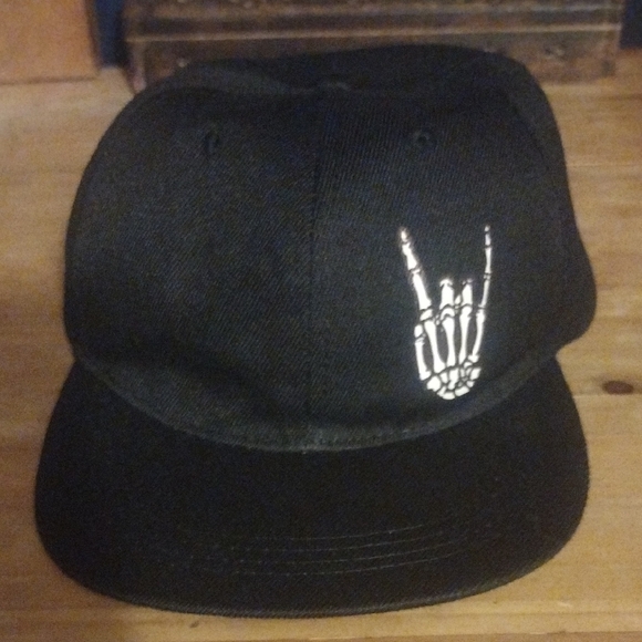 None Other - Black Cap with Skeleton Hand Design